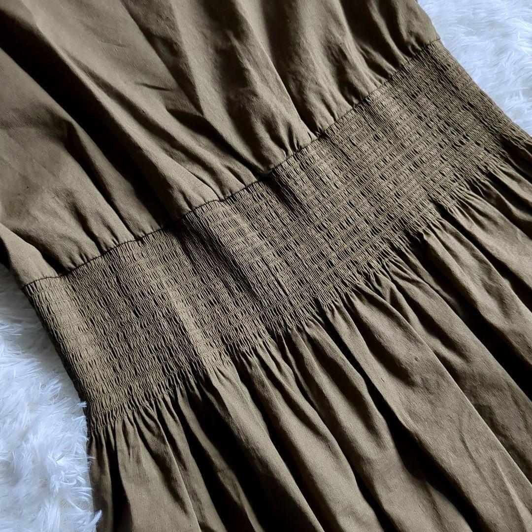 【送料無料】Theory theory セオリー ECO CRUNCH WASH　SMOCKED DRESS ワンピース リネン混 シャーリング 茶 ブラウン ロング ミモレ L_画像6