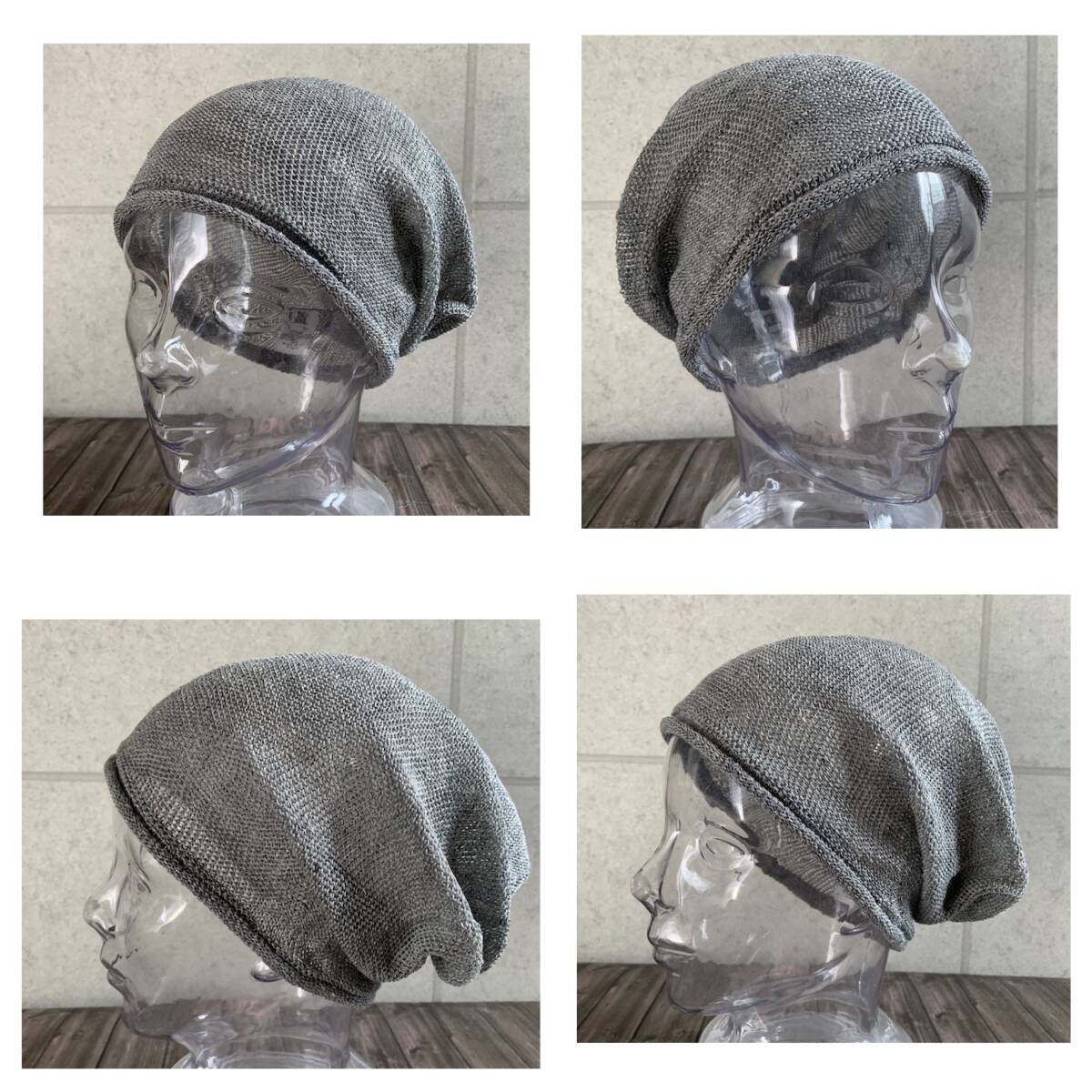 帽子 大きいサイズ BIG 日本製 ヘンプ ニット帽 麻 ワッチ 清涼ニット 男女兼用 サマーニット 医療用帽子 グレー L ワッチキャップの画像2