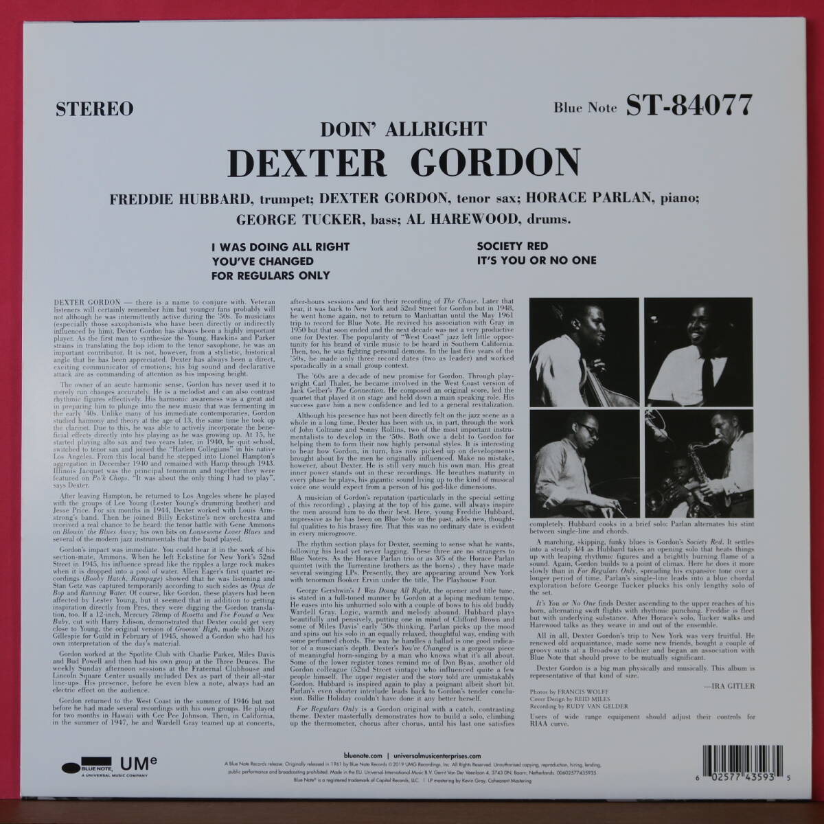 ●「ジャズ夢一番」（ Doin' Allright / Dexter Gordon ）ほぼ新品！　米盤 ( Blue Note ST-84077 再発 )　重量盤 190g_画像2