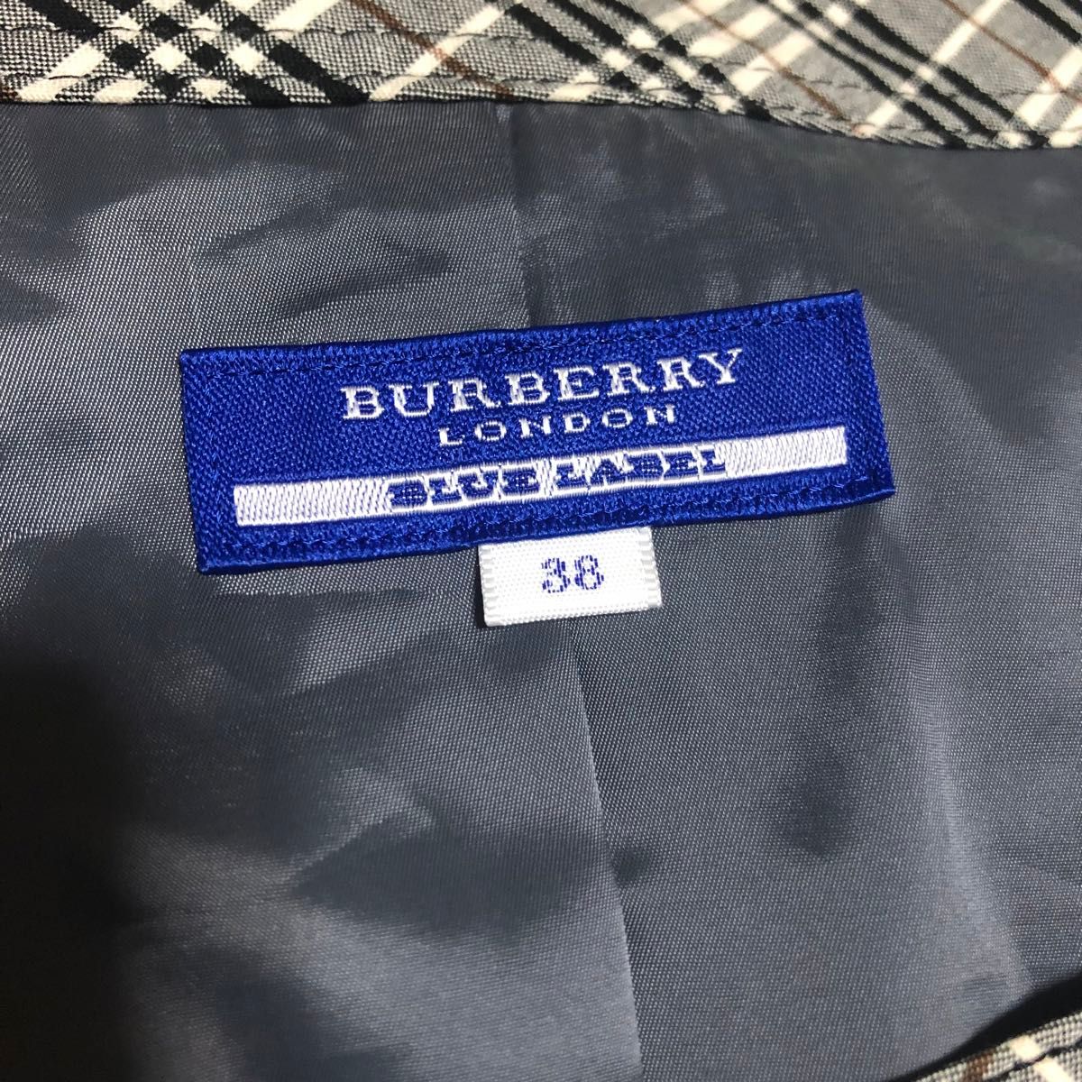 超美品☆ BURBERRY BLUE LABEL バーバリー　七分袖 ワンピース　グレー 黒 チェック柄 ひざ丈  ベルト付き