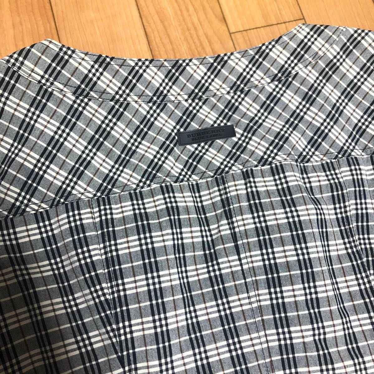 超美品☆ BURBERRY BLUE LABEL バーバリー　七分袖 ワンピース　グレー 黒 チェック柄 ひざ丈  ベルト付き