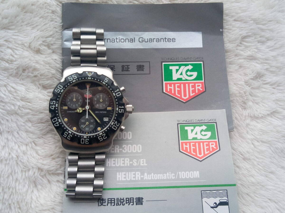 美品ジャンク　TAGHEUER タグホイヤー フォーミュラ1　FORMULA1　F1　メンズ クロノグラフ　ブラック 　当時の国際保証書取説付き_画像1