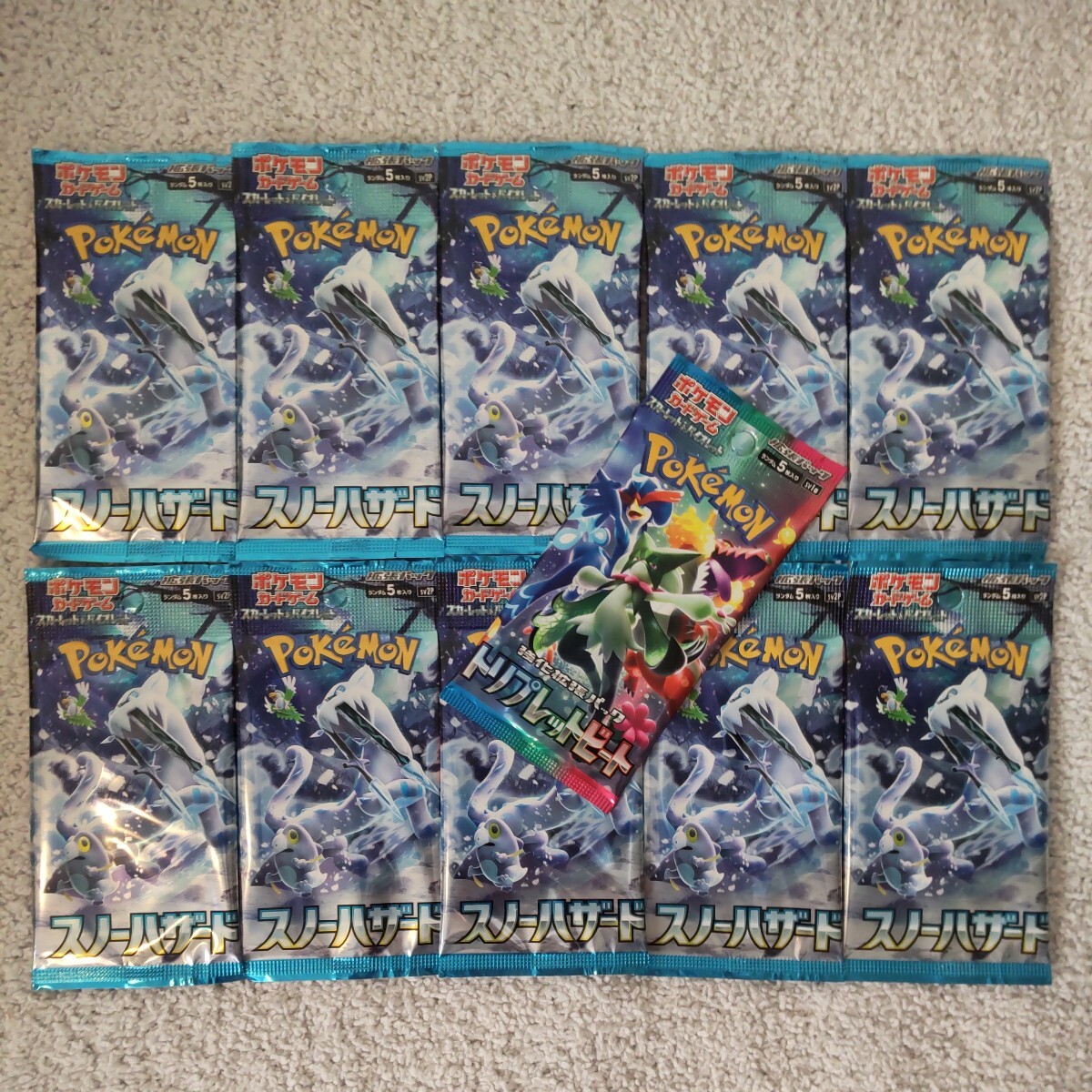 【1円スタート】 ポケモンカード 新品 未開封品 スノーハザード 10パック トリプレットビートおまけ 151 クレイ クリムゾン_画像1