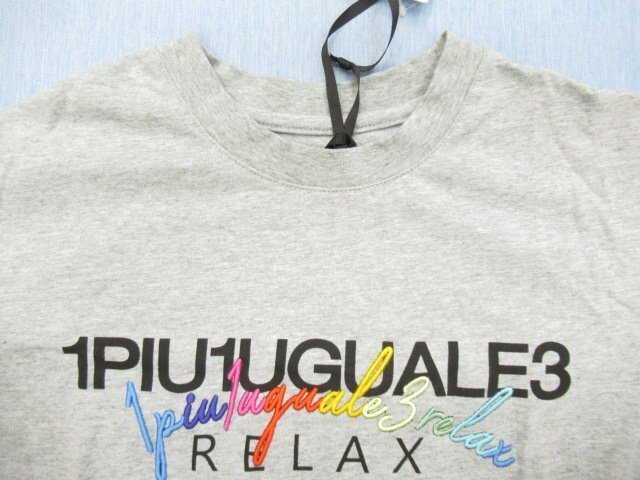 1PIU1UGUALE3 RELAXウノピゥウノウグァーレトレ 新品 メンズ レインボー刺繍ダブルロゴ半袖Tシャツ L グレーUST-22053★ネコポス可能★o092_画像3