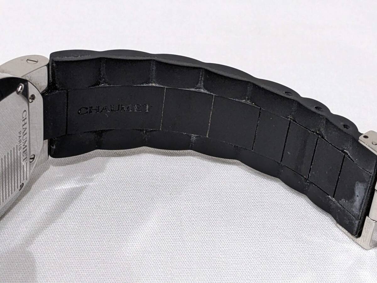 【H1506】1円 CHAUMET ショーメ 622C-5420 クラスワン クオーツ QZ 100M/333FT SS 黒文字盤 デイト シリコンバンド ブラック 黒 腕時計の画像9