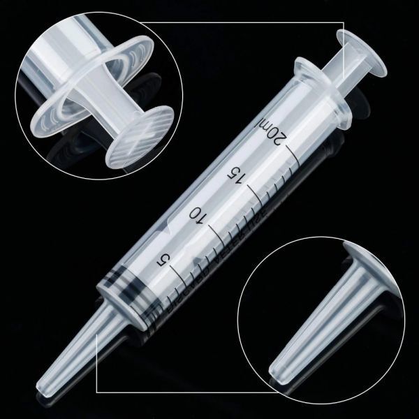 20ml プラスチック 注射器 シリンジ ペットDIY 給水器 投薬器 流動食 哺乳器 猫犬 薬補助 注入器 液状の薬、錠剤 キャップ付き 5本 Z166_画像2
