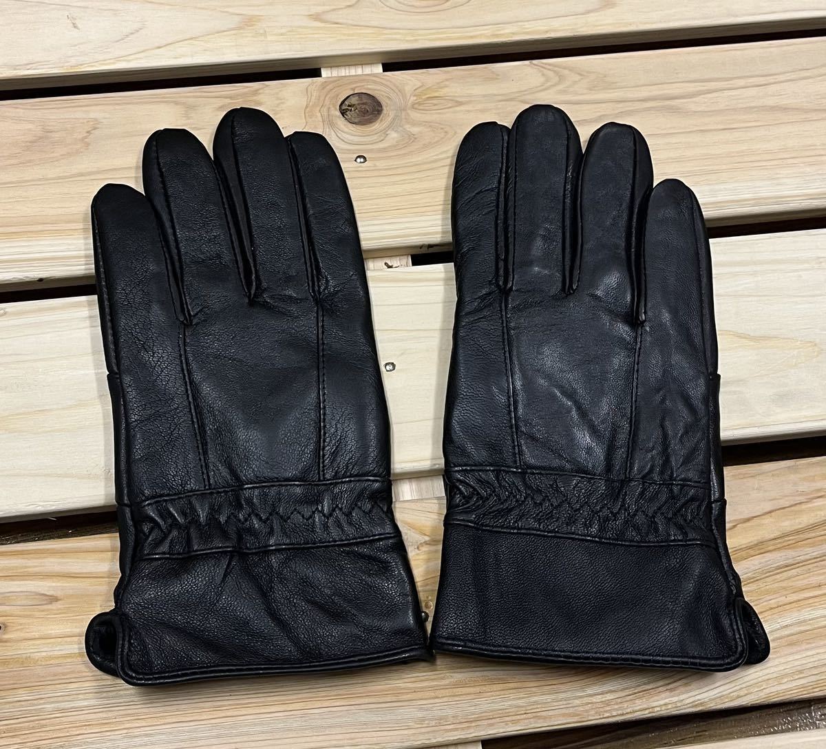  with translation * outlet * new goods * men's leather gloves ram leather reverse side nappy warm standard black original leather M size .. black 