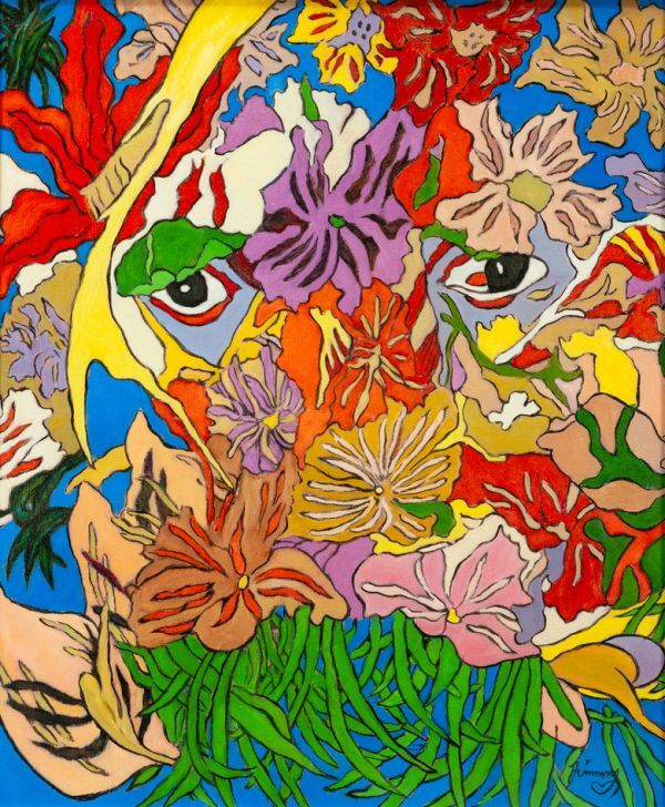 【作者不明】油彩 手描き『ジャングルの眼』表サイン 裏サイン F8号 額装/検索ワード(岡本太郎/ジミー大西/草間彌生)f991の画像1