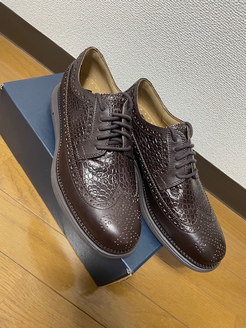 新品 箱付 COLE HAAN コールハーン ORIGINAL GRAND チェスナット クロコ 26cm ロングウィング オックスフォード CHESNUT 8.5 茶_画像4