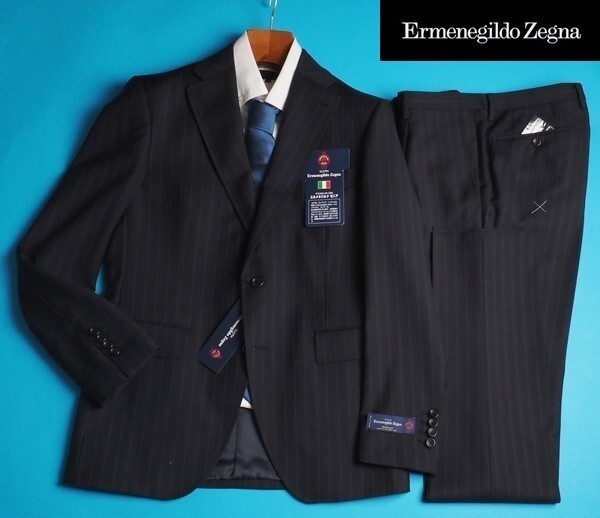 新品17.3万円 大手百貨店扱い 秋冬『Ermenegildo Zegna ゼニア TRAVELLER 伊製生地』ウール100% ストライプ スーツA5濃紺(A) 1010481 ラ