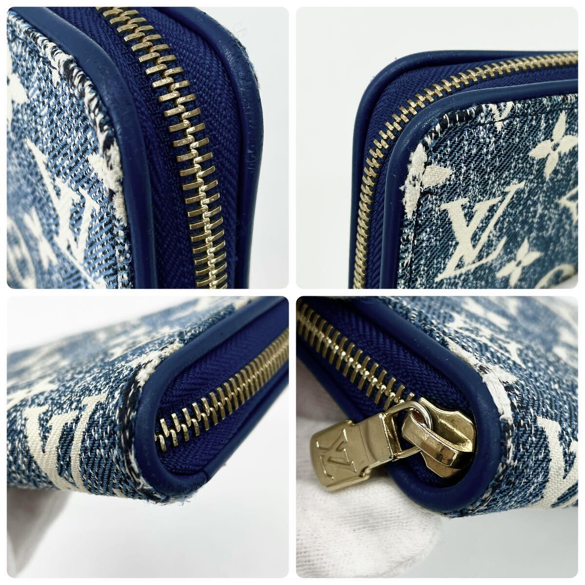 【極美品】Louis Vuitton ルイヴィトン M81226 モノグラムジャガード デニム マリーヌ ジッピーウォレット 長財布 青 白 総柄 レザー_画像8