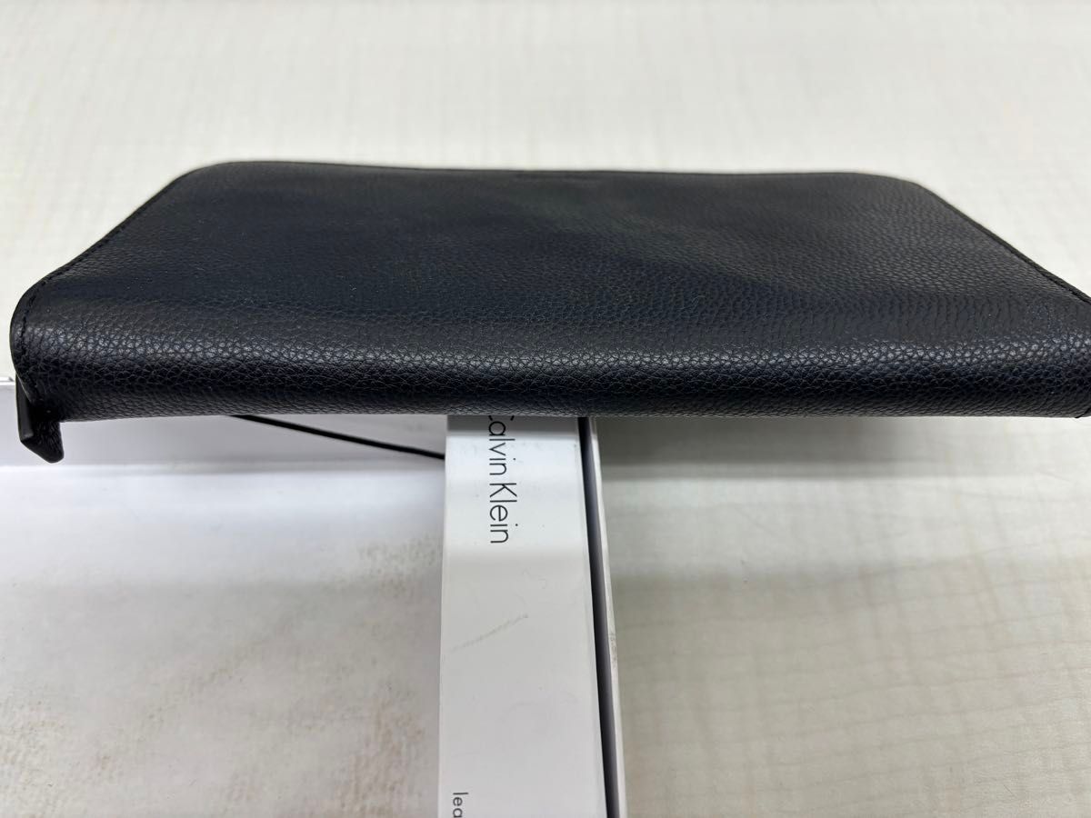 【新品未使用】カルバンクラインラウンドファスナー長財布79442 LEATHER ZIP AROUND WALLET BLACK