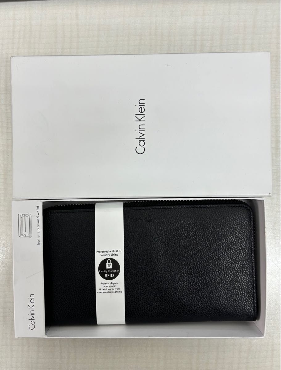 【新品未使用】カルバンクラインラウンドファスナー長財布79442 LEATHER ZIP AROUND WALLET BLACK