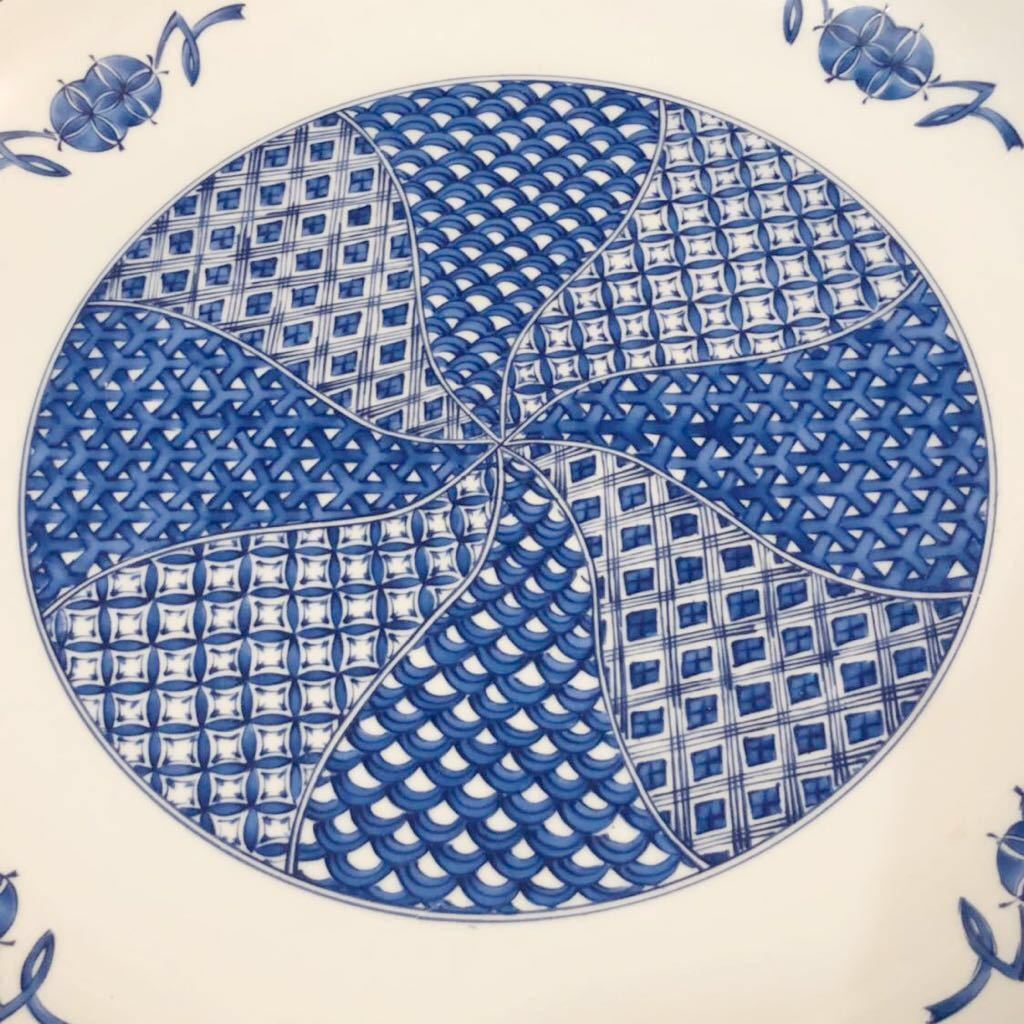 【即決/送料無料】たち吉 染付陶器大皿 盛り皿 31cmビッグプレート 和食器 中古 未使用 キッチン雑貨 TACHIKICHI Japanese ceramic plate