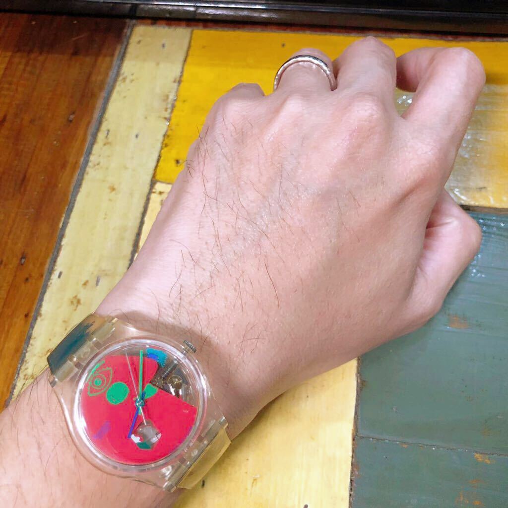 【即決】 SWATCH LIMITED EDITION SWISS MADE 1996年製 スウォッチ ビンテージスケルトンウォッチ ポップアート文字盤 クォーツ 中古腕時計