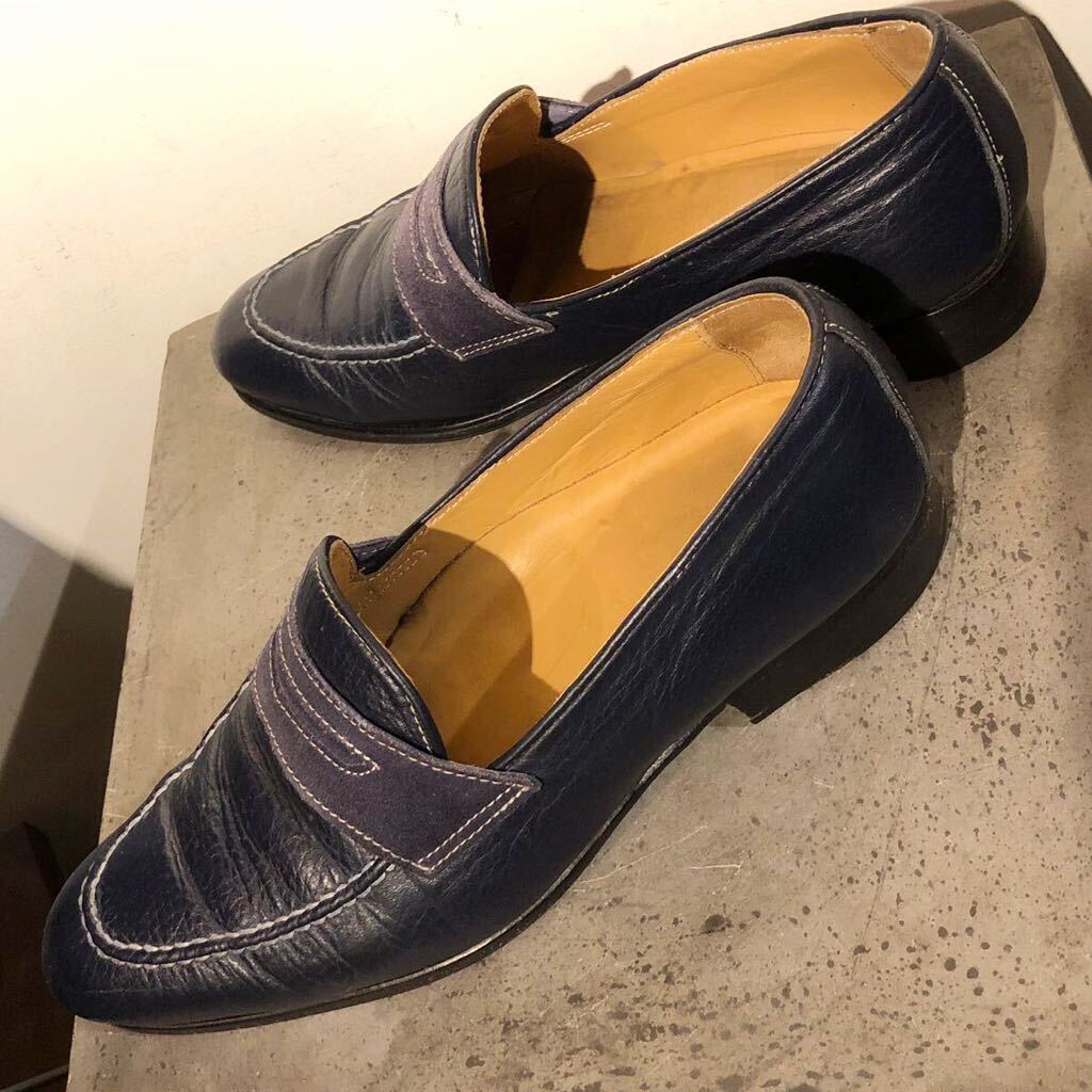 【即決】SIMONE MARIOTTI made in Italy VERO CUOIO EU39サイズ シモーネ・マリオッティ ローファー  レザーシューズ ネイビー 中古革靴