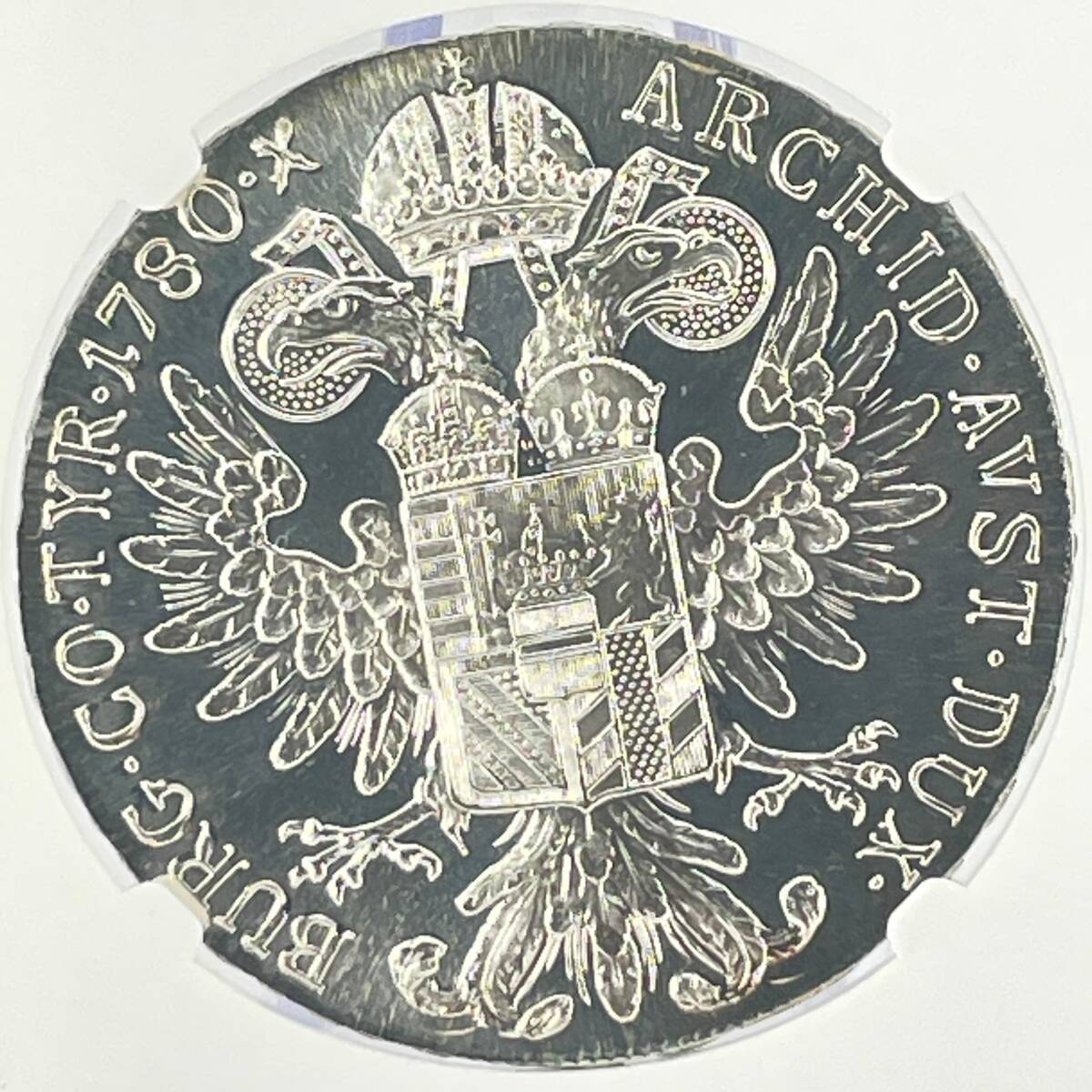 ★1円スタート♪ 『PF68C 高鑑定』 1780年 オーストリア ターラー 銀貨 マリア テレジア NGC リストライク プルーフ 女帝 パプスブルクの画像2