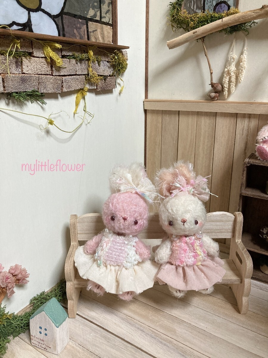 MyLittleFlower*春色うさぎちゃん〜うらら〜ミニチュア　ぬいぐるみ　モヘア　ブライス　ドールハウス　ハンドメイド　テディベア　_画像7