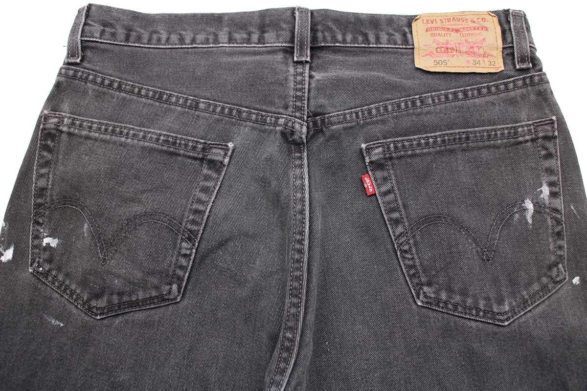 ★00s USA製 Levi'sリーバイス 505 ペンキ飛び ダメージ ブラック デニムパンツ w34 L32★SDP2569 オールド ジーンズ ストレート ボロ_画像5