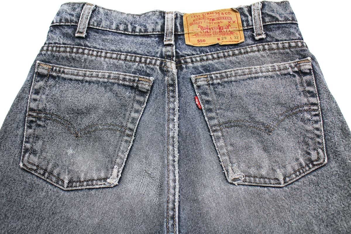 ★90s USA製 Levi'sリーバイス 550 リペア ケミカルウォッシュ カラーデニムパンツ 紺 w29 L32★SDP2532アシッド ビンテージ ジーンズ ボロ_画像5