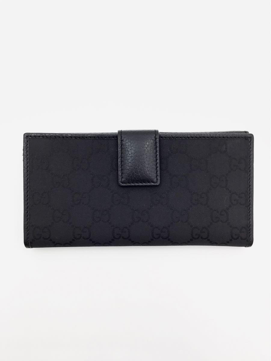 中古良品　グッチ　GUCCI　GGナイロン　レザー　Wホック　2つ折り長財布　黒　革小物　ブランド財布　高級感