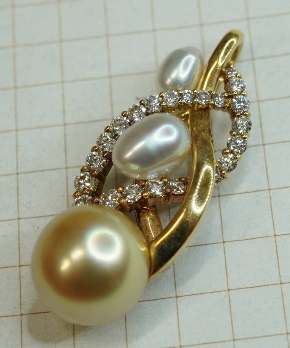 真珠ダイヤ ペンダントトップ k18 大網てんとう虫 L17-393-4の画像1