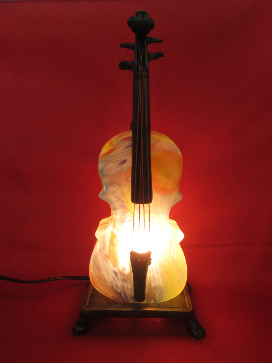 ☆バイオリン型 ガラス 卓上ランプ 照明 洋風 花柄 インテリア ビンテージ