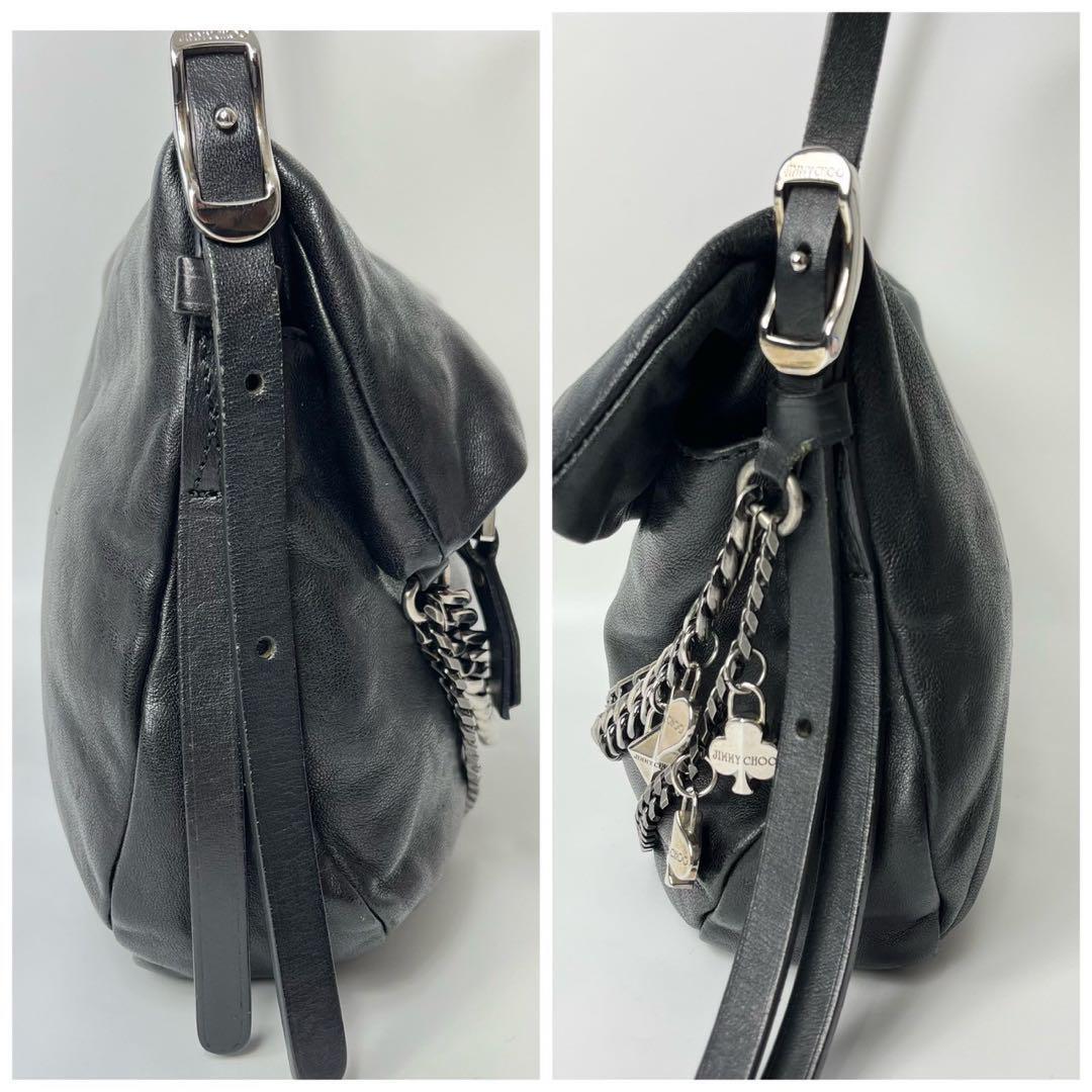 【美品・保存袋】ジミーチュウ バイカーチェーン レザーブラック ショルダーバッグ 【美品・保存袋】ジミーチュウ バイカーチェーン レザーブラック ショルダーバッグ