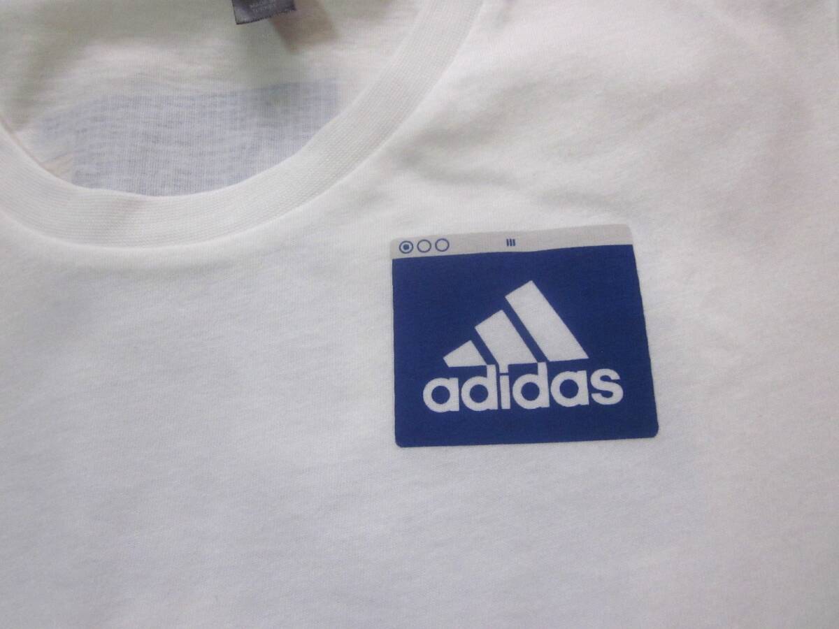 3839円タグ付き 未使用 アディダス 半袖Ｔシャツ adidas レディースL バックプリント 白 青黄 半T 綿 6655_画像5