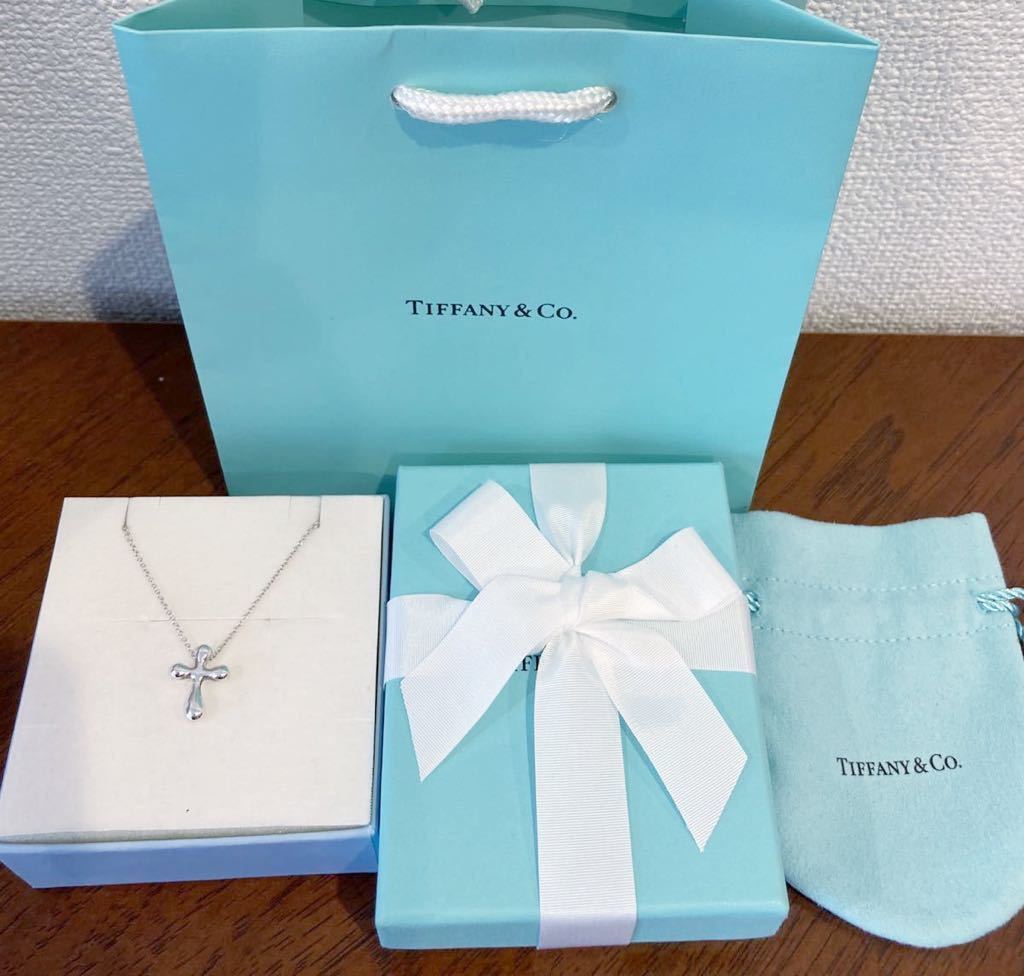 新品 未使用 正規品 ティファニー tiffany&co ネックレス クロス　十字架 シルバー ケース 巾着 紙袋 リボン 箱付き プレゼント ギフト_画像1