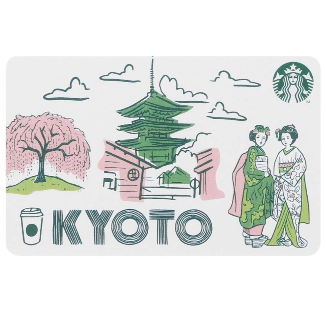 送料63円〜 スターバックスカード STARBUCKS スタバカード 京都 KYOTO五重塔 舞妓 メッセージカード 台紙 PIN未削 未登録 残高0円 地域限定_画像2