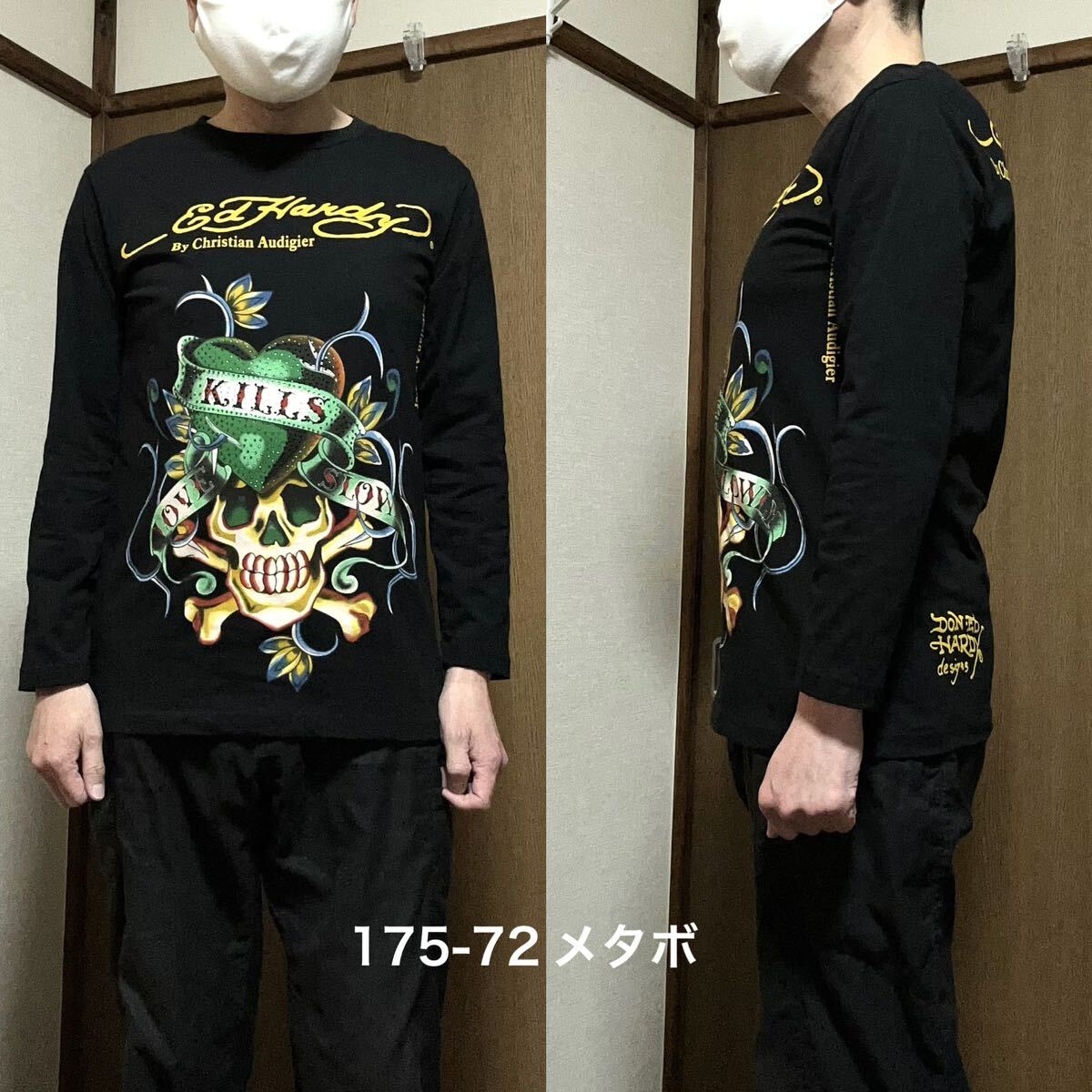 Lサイズ！Ed Hardy エドハーディ 古着長袖Tシャツ ロンT 黒 Christian Audigier クリスチャンオードジェー_画像2