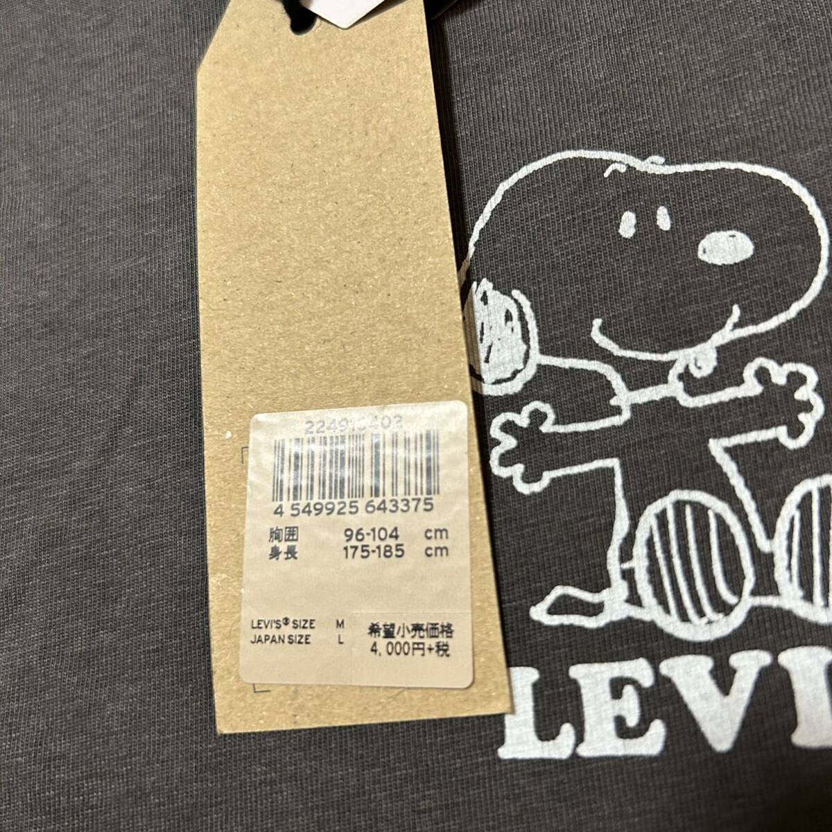 日本サイズL！リーバイス×PEANUTS (スヌーピー )古着半袖Tシャツ チャコールグレー タグ付きやや傷_画像8