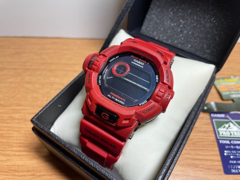 100円〜 CASIO G-SHOCK RESIST GW-9200RDJ 20BAR RISEMAN クォーツ 腕時計 カシオ 箱付き ライズマン レッド 赤 メンズ_画像2