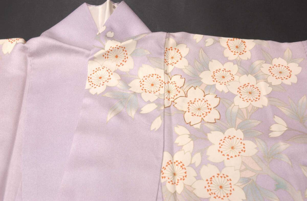 * long-sleeved kimono * Sakura light peach color ~ light purple metal thread. . taking . silk .65cm* cleaning settled */ coming-of-age ceremony / wedding / Mai pcs costume also 