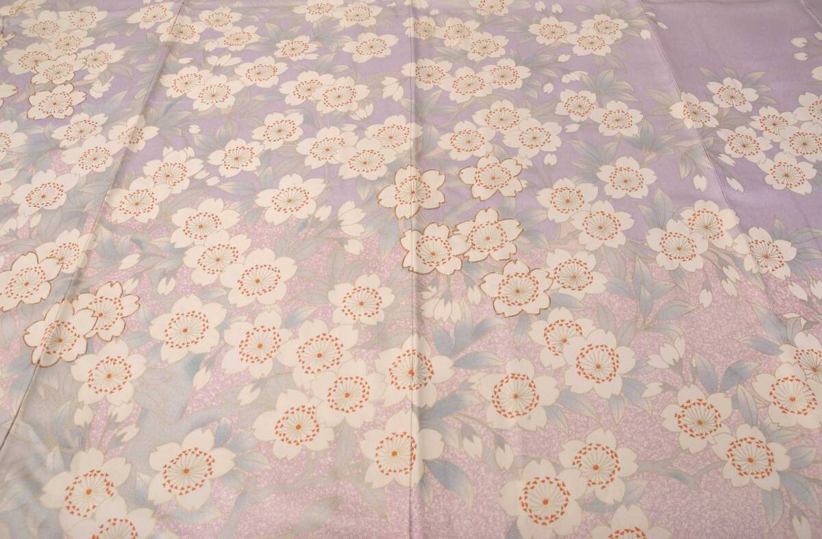 * long-sleeved kimono * Sakura light peach color ~ light purple metal thread. . taking . silk .65cm* cleaning settled */ coming-of-age ceremony / wedding / Mai pcs costume also 
