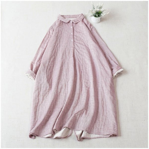 yh One-piece double gauze free size cotton 100% cotton easy natural long tunic adult possible love off pink 