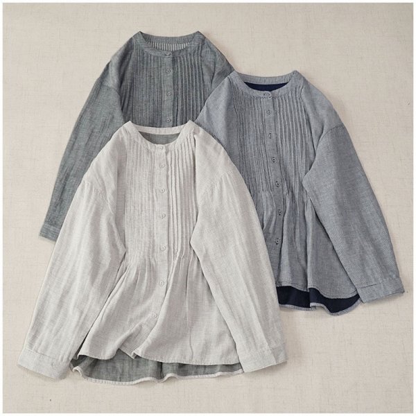 m240324 tunic outer garment double gauze cotton 100% small . stripe pattern hida adult possible love shirt free size blouse natural gray 