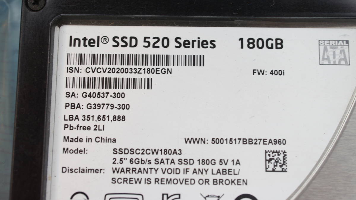 【SATA6Gbps・180GB】Intel純正 Read 最大550MB/s Write 最大520 MB/s MTBF120万時間 25nm MLC_画像2