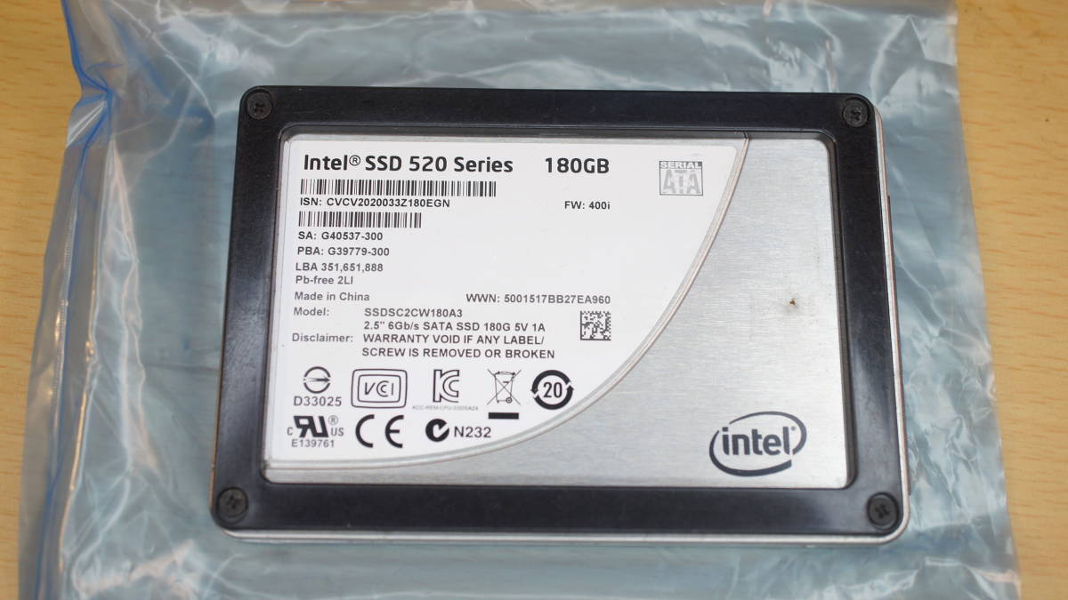 【SATA6Gbps・180GB】Intel純正 Read 最大550MB/s Write 最大520 MB/s MTBF120万時間 25nm MLC_画像1