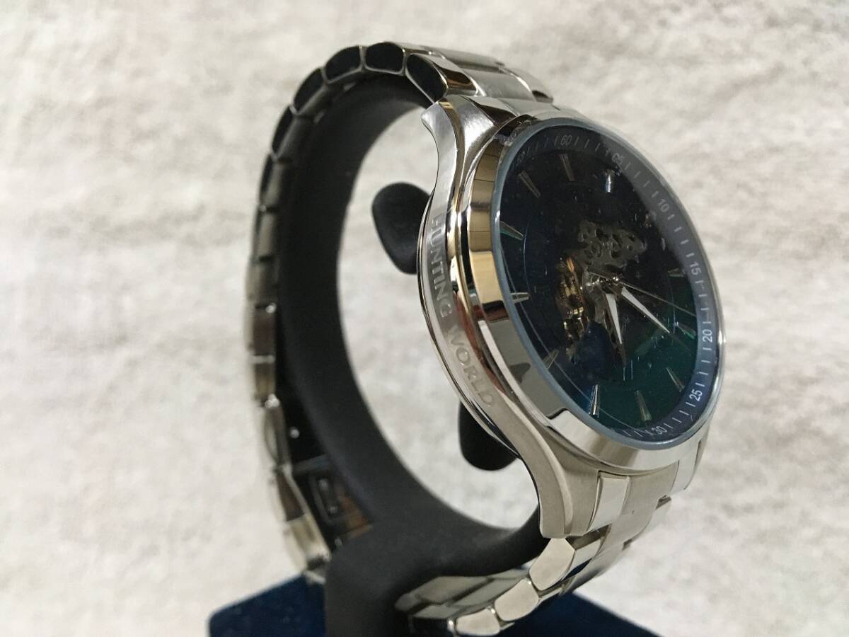 新品　ハンティングワールド　HORIZON　HW502SBL　ホライズン　ブルー　メンズ　半スケルトン　自動巻き腕時計　保証書あり、送料込み_画像3