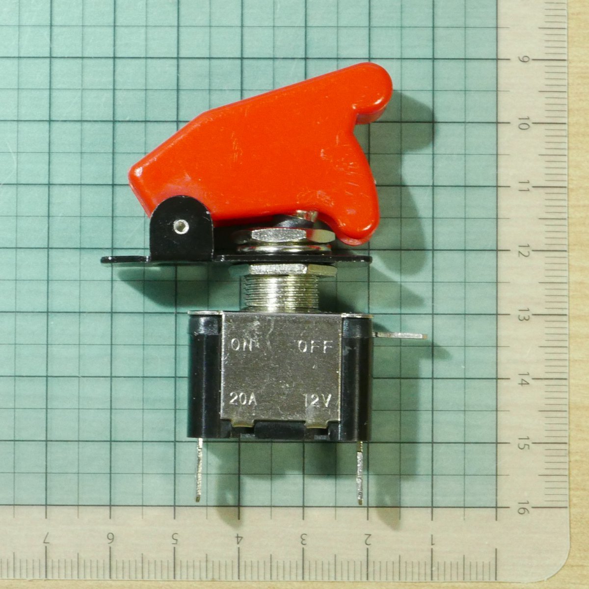 ガードカバー(赤)付属 先端赤色LEDトグルスイッチ ON-OFF ネジ径12mm 平端子 (フリップアップカバー ミサイルスイッチ)の画像5