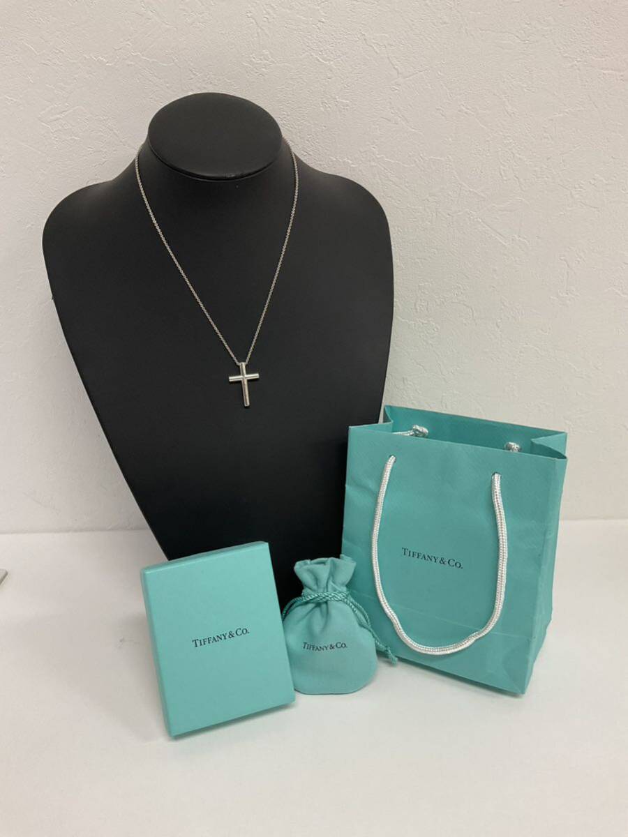 営AD747-60◆ TIFFANY&Co ティファニー シルバー Ag925刻印 1P ダイヤ シルバー クロスネックレス 総重量7.94g _画像1