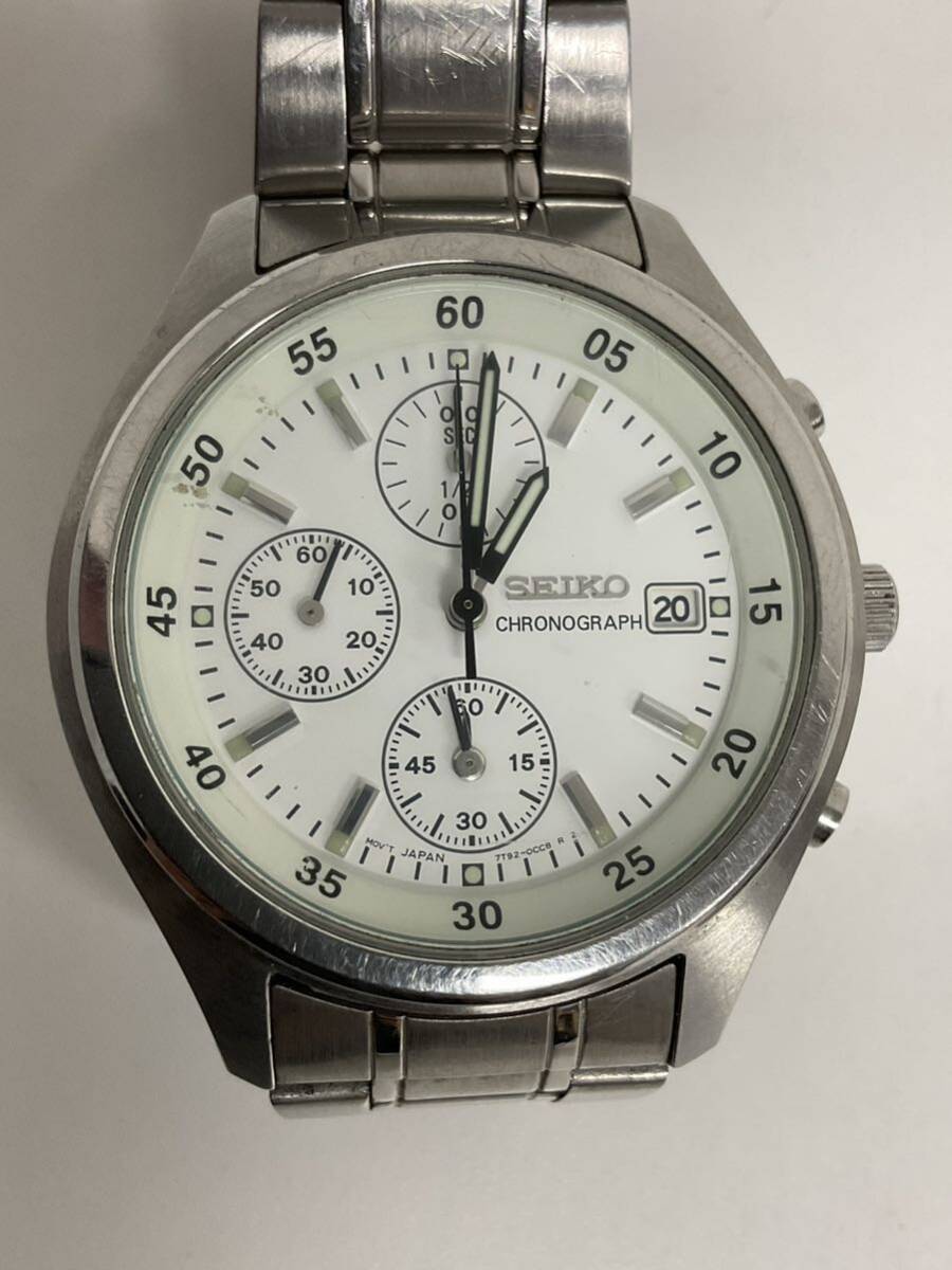 営SR818-60◆ SEIKO CHRONOGRAPH セイコー クロノグラフ 7T92-0CC0 シルバー×白文字盤 腕時計 （現状品）_画像1