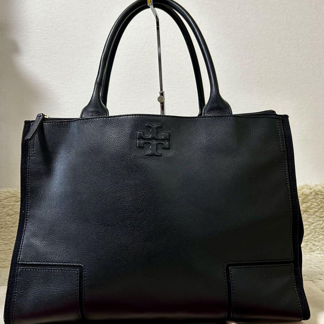 美品 Tory Burch トリーバーチ トートバッグ ショルダー 3層式 レザー ブラック黒 A4収納可 ビジネス 鞄_画像2