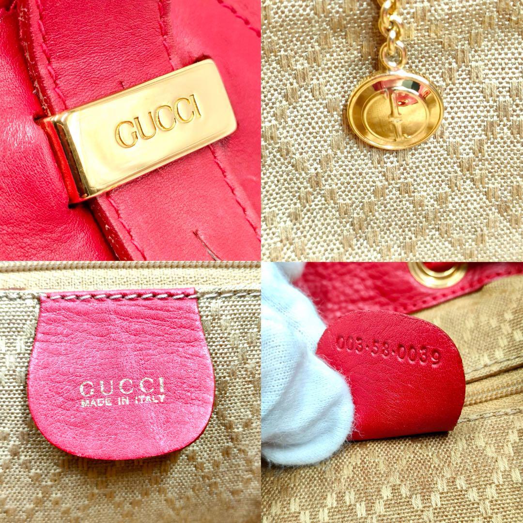 【希少/美品】1円 GUCCI グッチ リュック バックパック レザー レッド 巾着 フラップ 本革 レディース ビンテージ レア バッグ カバン 鞄_画像9