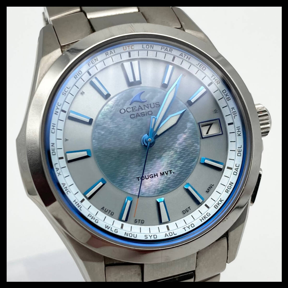 1円 稼働品 CASIO カシオ OCEANUS オシアナス OCW-S100P-2AJF 白蝶貝文字盤 メンズ 腕時計 Classic Line クラシックライン チタン GI0357_画像1