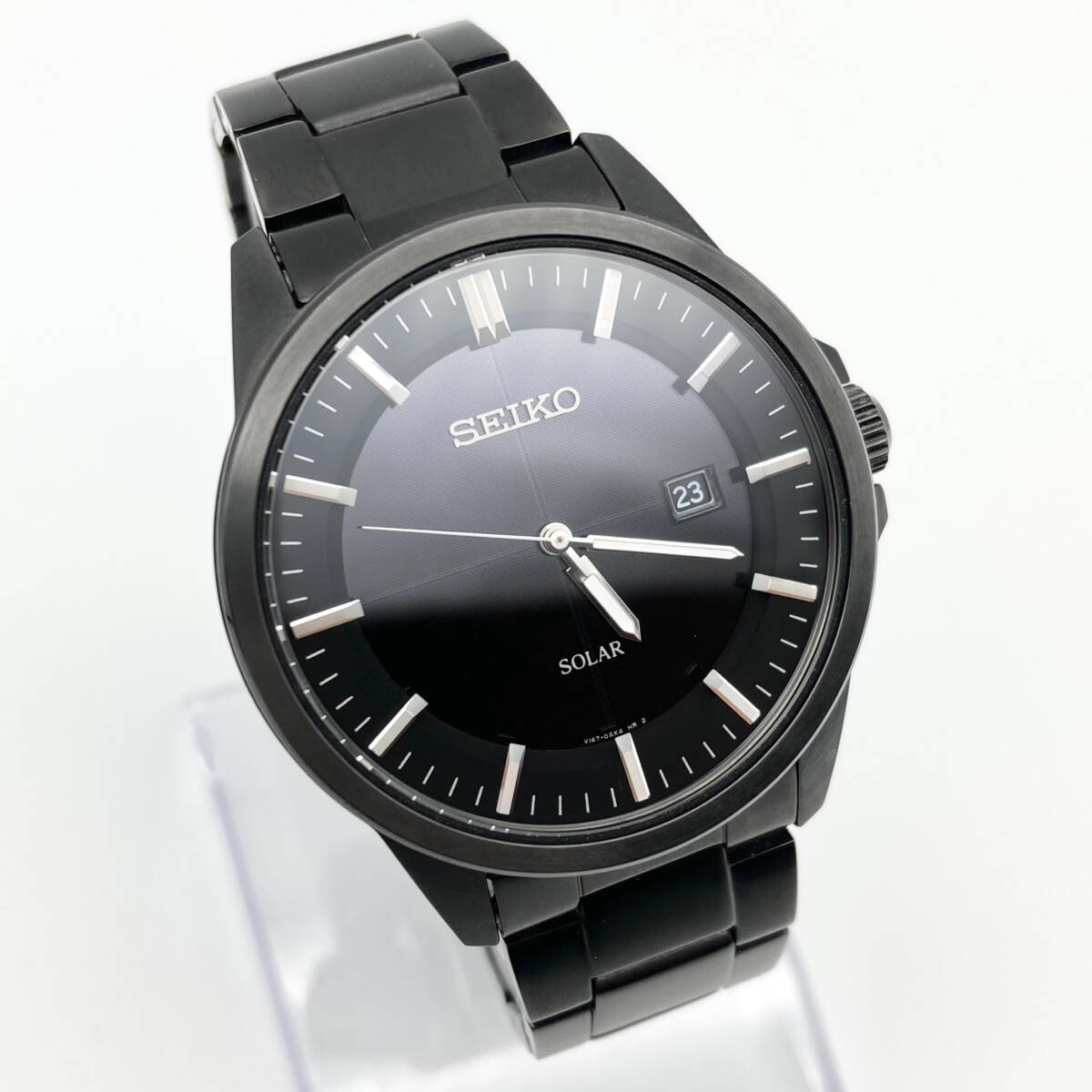 稼働品 SEIKO SOLAR セイコー ソーラー V147-0AF0 デイト 黒文字盤 メンズ 腕時計 GR3344_画像2