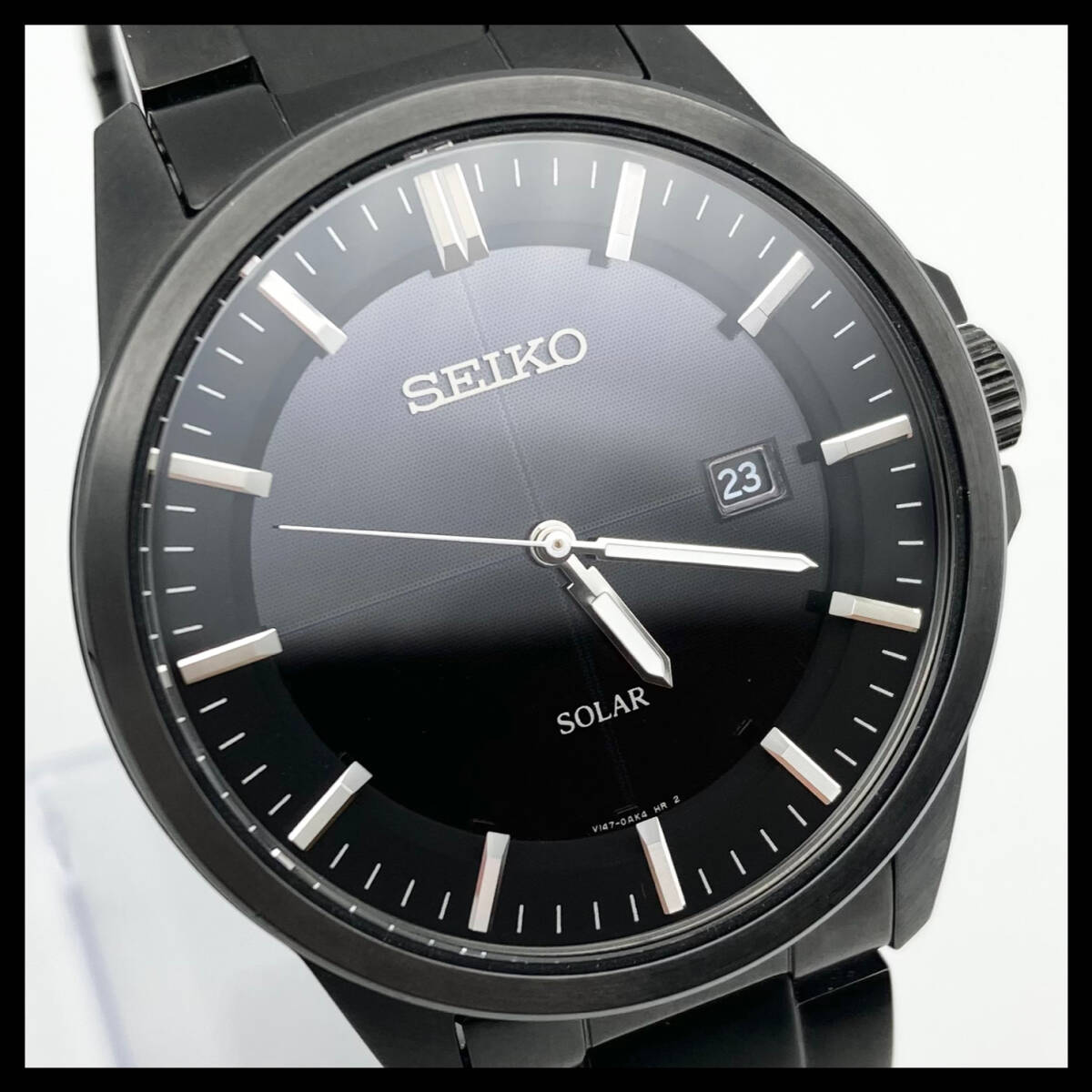 稼働品 SEIKO SOLAR セイコー ソーラー V147-0AF0 デイト 黒文字盤 メンズ 腕時計 GR3344_画像1