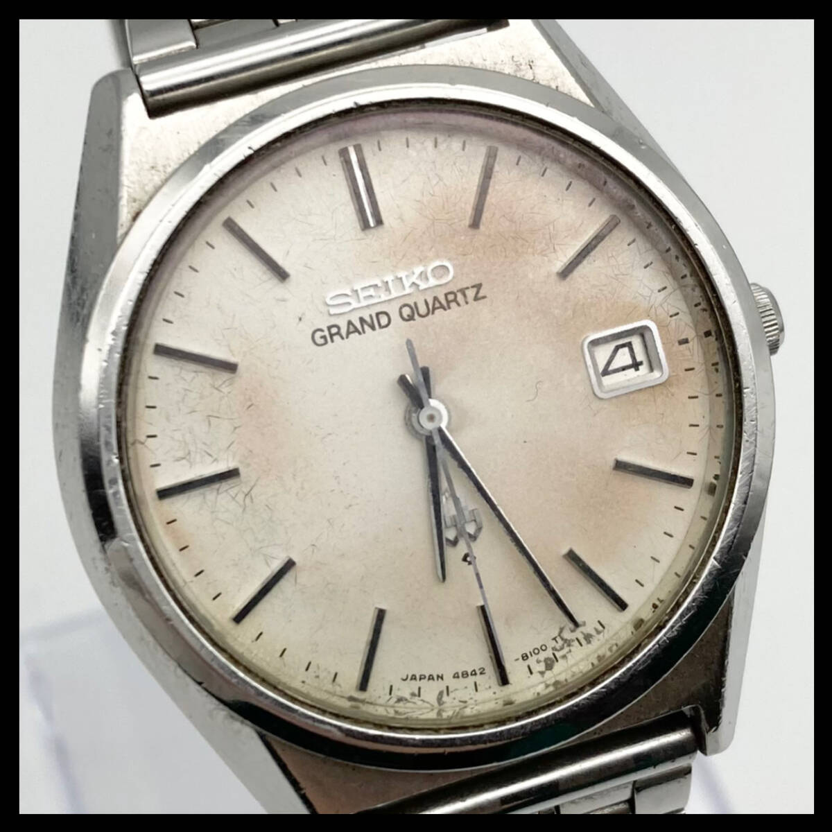 稼働品 SEIKO GRAND QUARTZ セイコー グランドクォーツ 4842-8110 デイト メンズ 腕時計 ヴィンテージ 白文字盤 SA0012_画像1